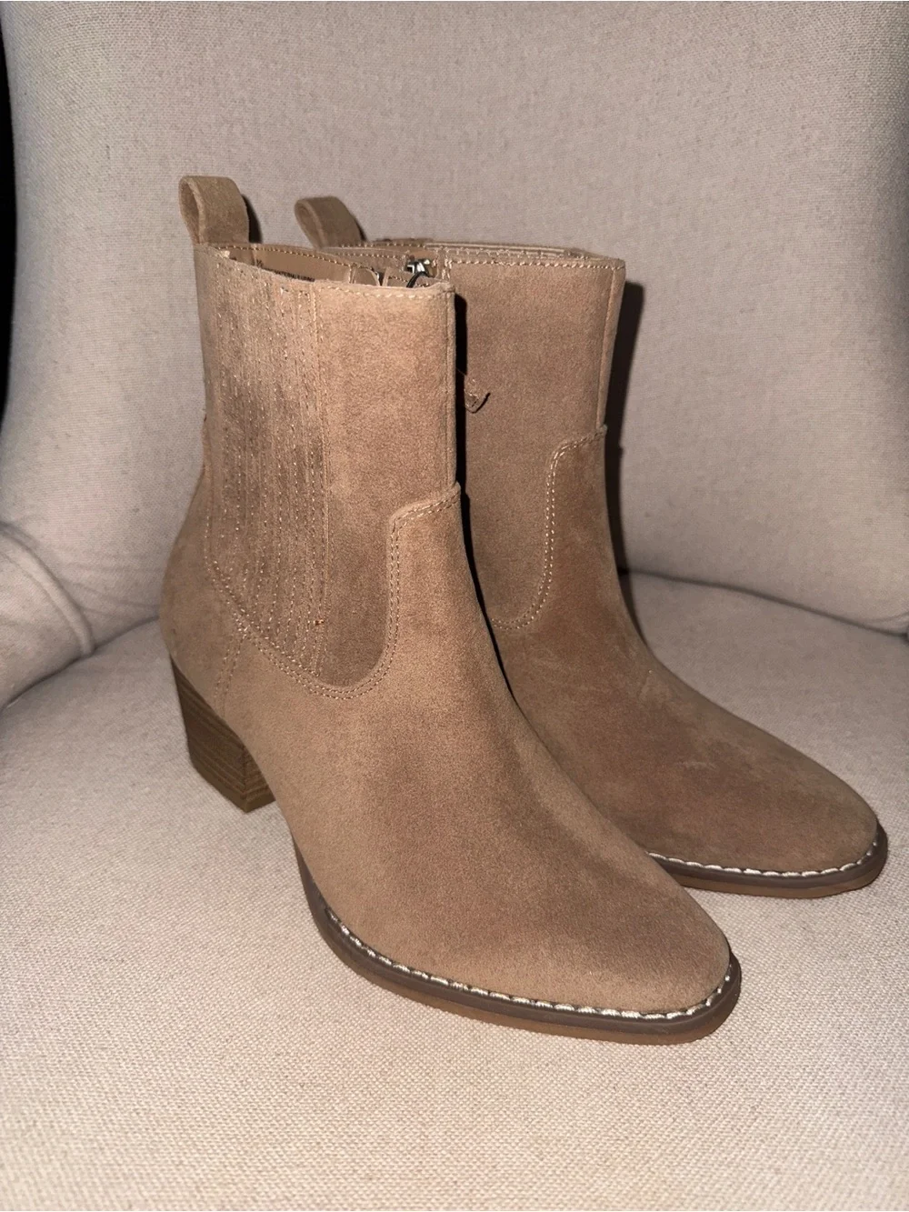NWT Women’s Suede Ankle Boots in Taupe - Classic Side-Zip Chelsea Style
